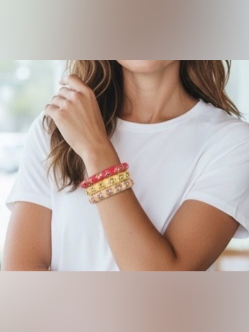 Boho Floral Rhinestone Bangle Collection – Set of 3 - Picture 2 of 4